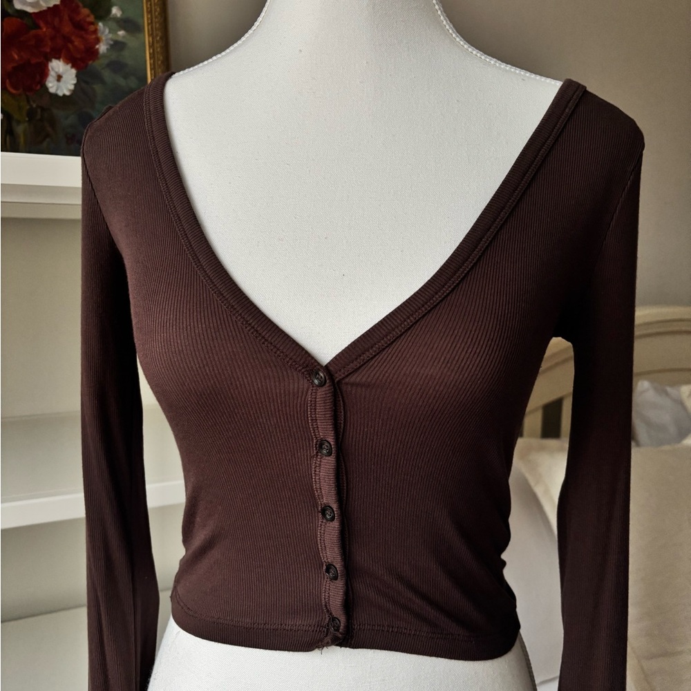 Brown button long sleeve top